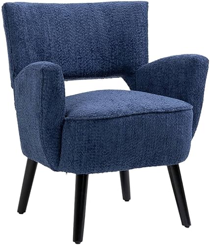 Silla decorativa de tela con asiento tapizado, moderna y elegante silla de sala de espera con brazos de madera maciza, color azul claro disponible en Yaxa Peru