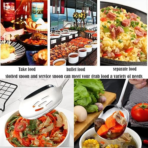 Miniatura 7 de SIAIQIANG - Juego de cucharas de servir extra grandes, cuchara ranurada de acero inoxidable 188 y cuchara de servir, juego de cucharas de bufé de