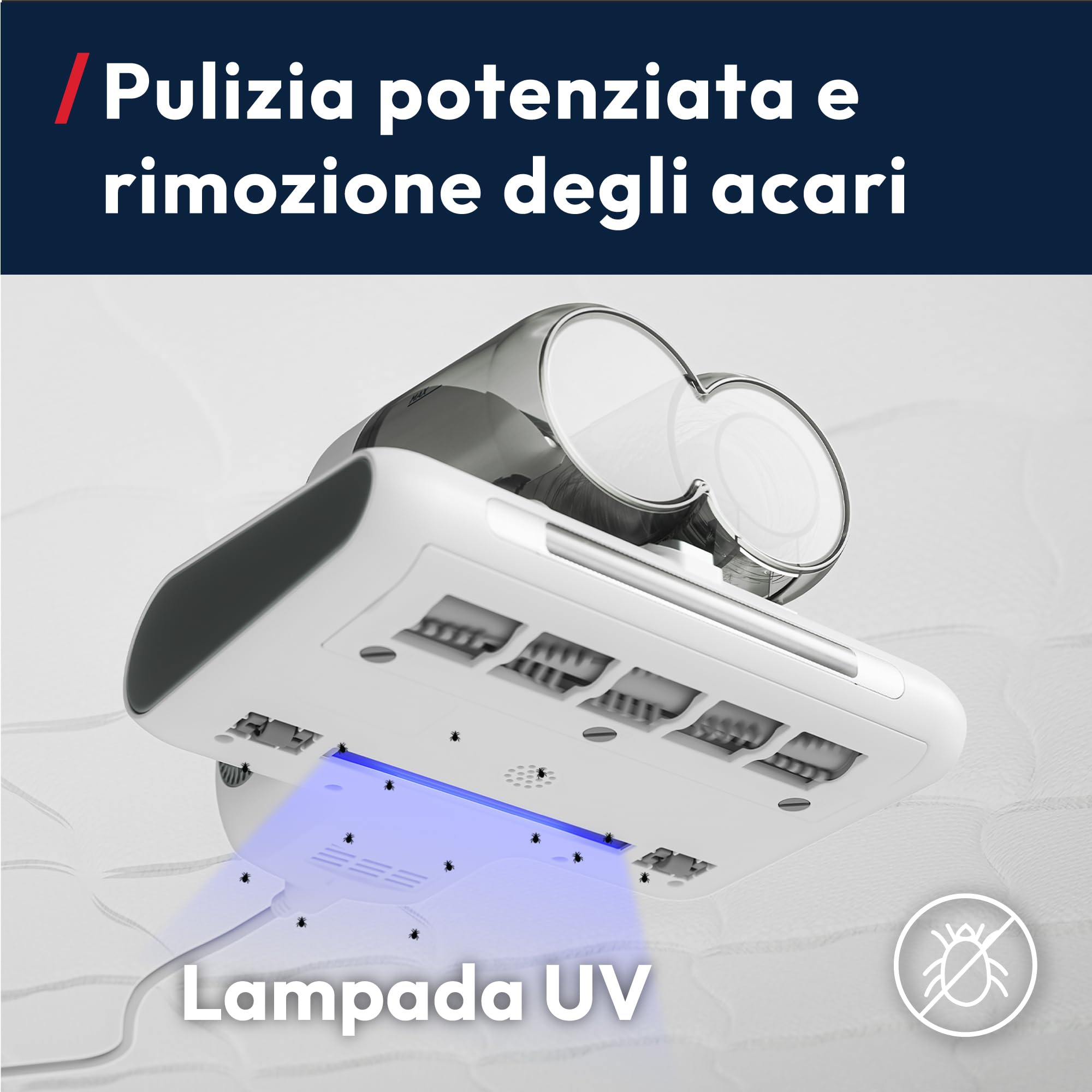Hoover Battimaterasso HMC5, 4 Funzioni Automatiche: Battitura, Aspirazione, Lampada UV e Asciugatura, Leggero specificamente per l'eliminazione degli acari della polvere, ideale per letti, divani