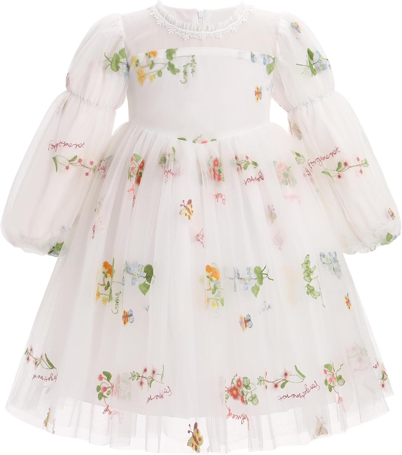 Long Sleeve Baby Flower Girl Wedding Dress Princess Sheer Neck Floral Tulle Toddler Birthday Formal Easter Clothes