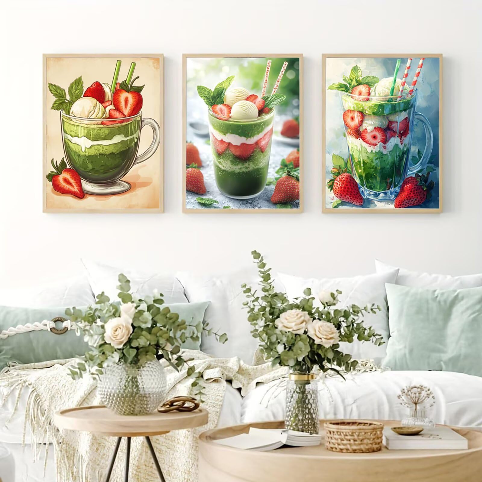 Generico Cnyaunfi 3 Pezzi Frutta Pittura Diamante Fai-Da-Te, 5D Verde Diamond Painting Kit Completo per Hobby Creativi Adulti, Per La Decorazione Della Parete Di Casa 70x90cm YF-3041