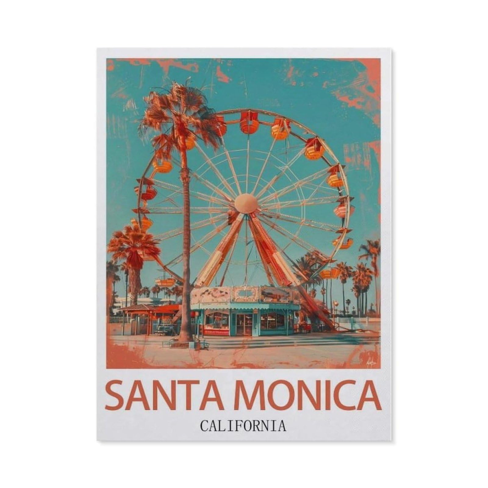 Beayodkp （30 X 40 Cm/11.81 X 15.74 Inches） Diy Diamond Art Kits，Santa Monica California,Full Drill Round Rhinestone Diamond Art Painting Accessories, Cross Stitch Embroidery Canvas For Crafts Home Wall Decor）-Cg35
