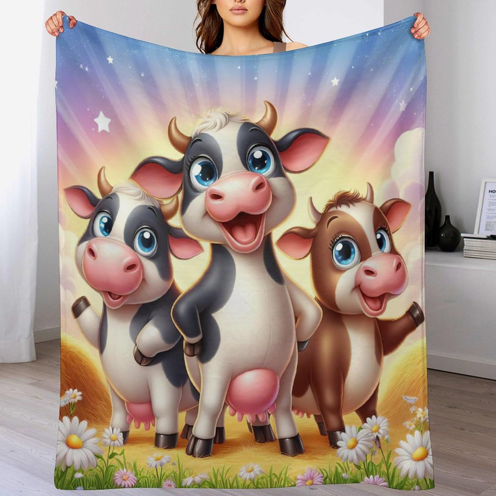 Couverture polaire confortable vache pour lit toutes saisons et voyage 140x180cm