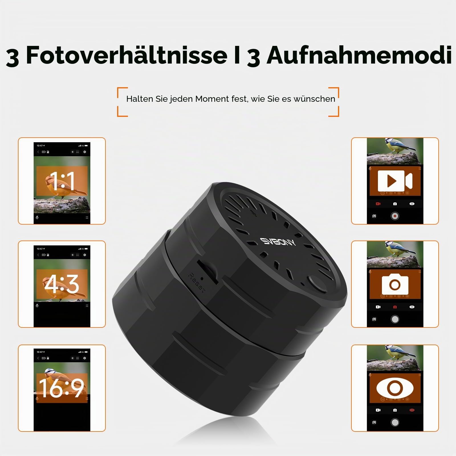 Svbony SC002 WiFi Spektiv Kamera, 2MP 1080P Wireless-Kamera mit 32GB TF-Karte, 10m Übertragung,Typ-C Schnittstelle, Zoomfunktion Kompatibler Durchmesser des Okulars 37-56mm für Vogel-Natur-Fotografi