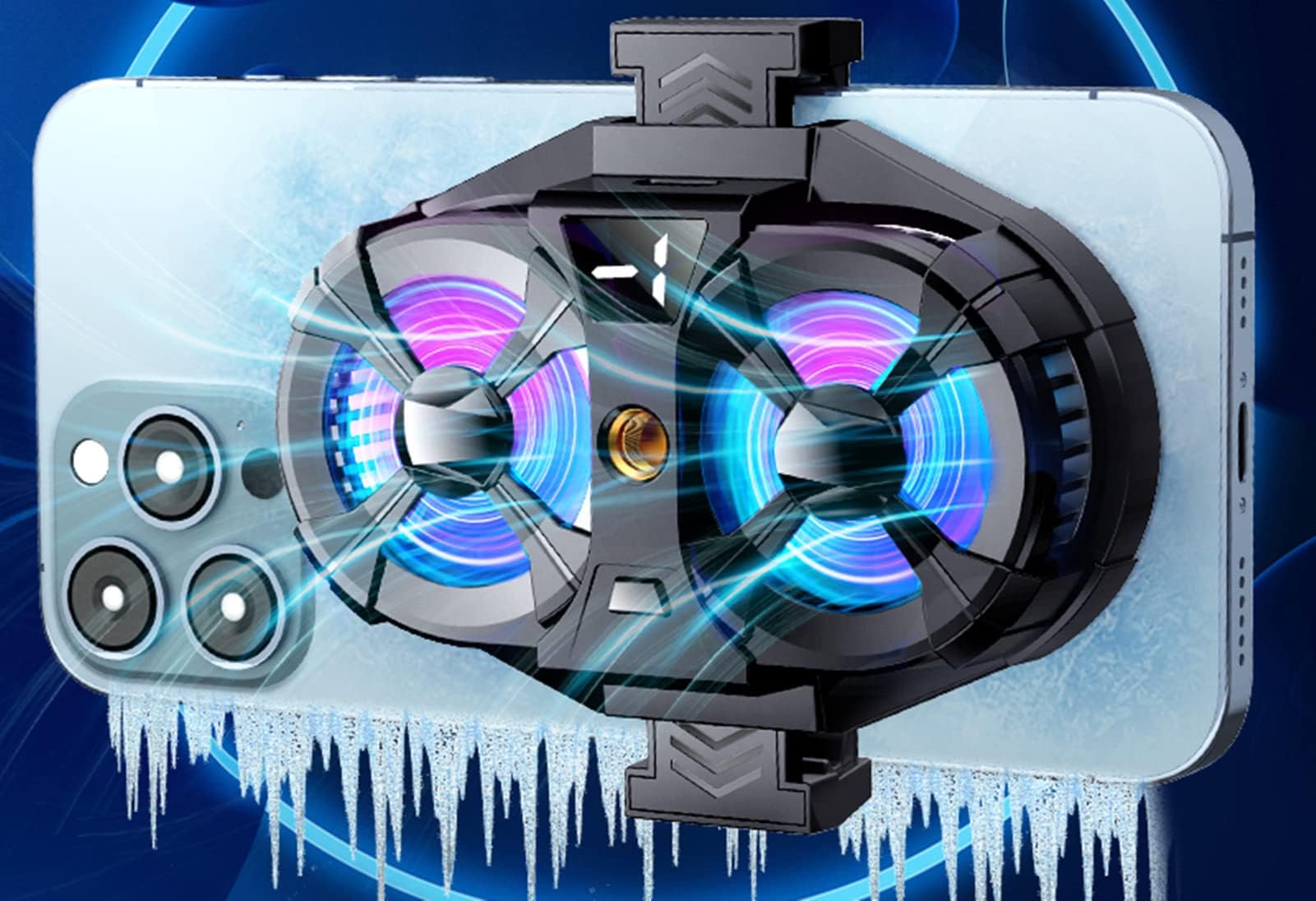 Cell Phone Cooler with Cooling Chip, Gaming Phone Cooler Universal Mobile Phone Cooling Fan Case for iPhone Android Smartphones Tiktok Live Streaming Car Driving Outdoor Vlog (Black with 2 Fans)