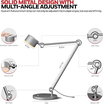 Honeywell LED Desk Lamp, 01A Sunturalux Desk Light for Home Office, 4000K Dimmable Eye Caring Natural Light Architect Lamp with Metal Swing Arm Lamp for Desk Craft Reading