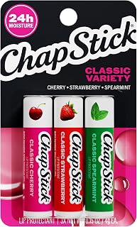 ChapStick Lip Care Set, Classic Collection 3-Pack – Spearmint, Cherry, and Strawberry Lip Balm, 0.15 Oz Ea