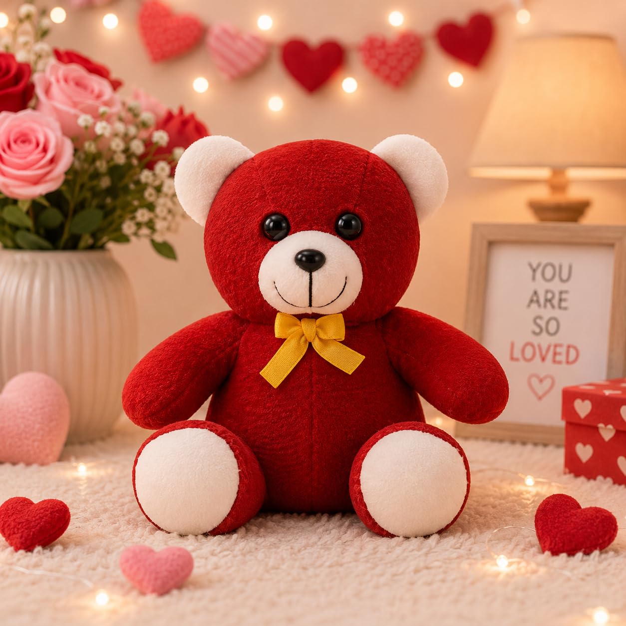 Plush Teddy Bear, 18 cm, Red with Yellow Bow, Soft Toy-image-7