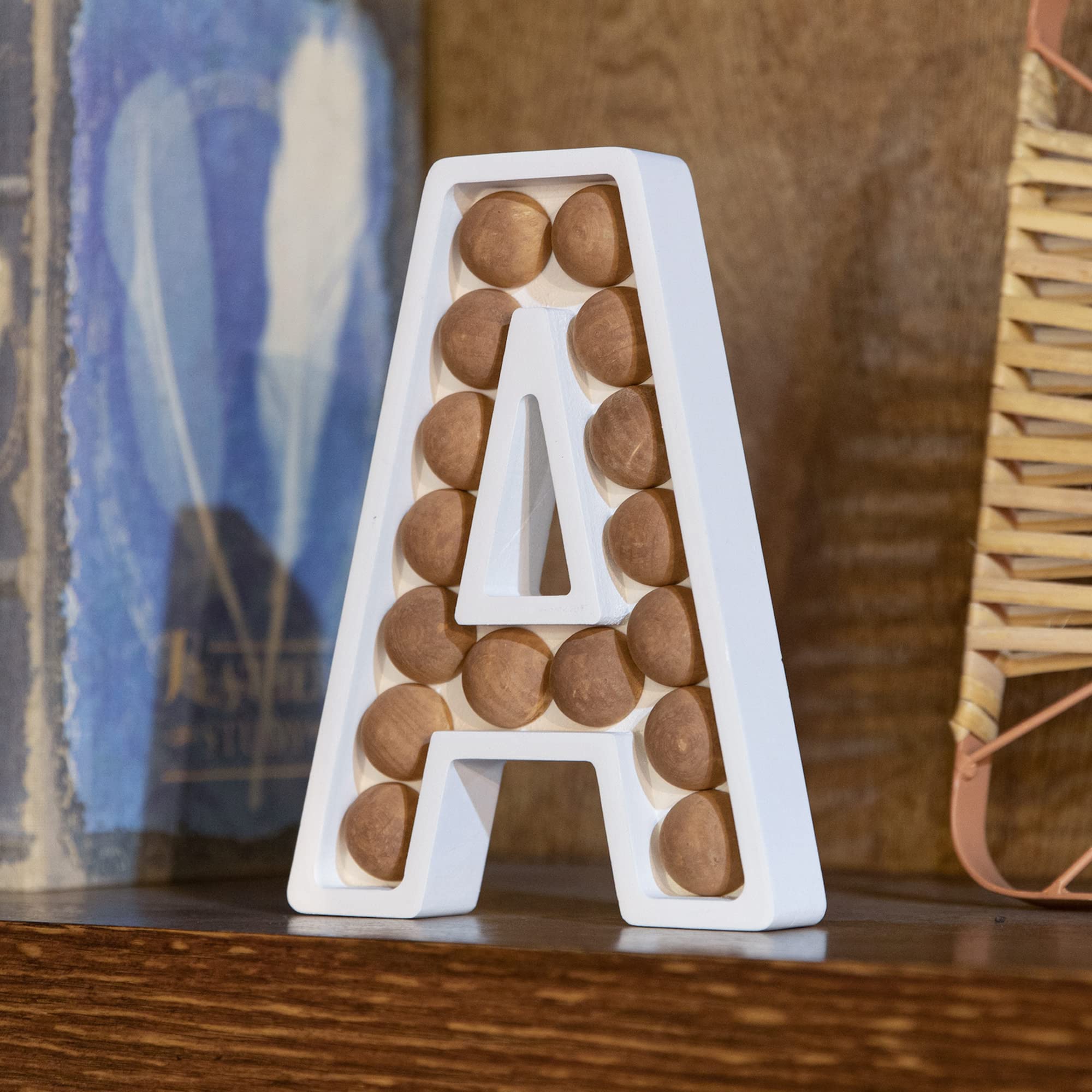 COLLECTIVE HOME - Wood Letters for Wall Decor, Free Standing Tabletop Decoration, Monogram Decorative Signs, Initials Bar Decor with Beads, DIY Block