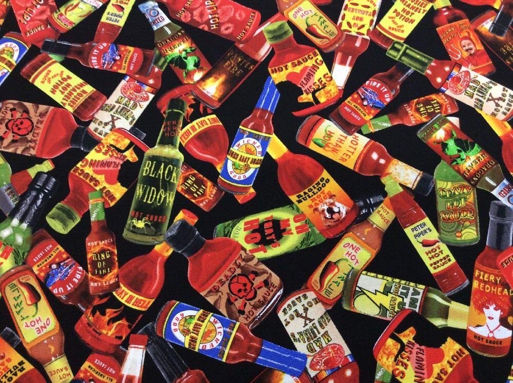Benartex Fat Quarter Some Like It Hot Sauce Bottles Chilli 100% Cotton Quilting Fabric