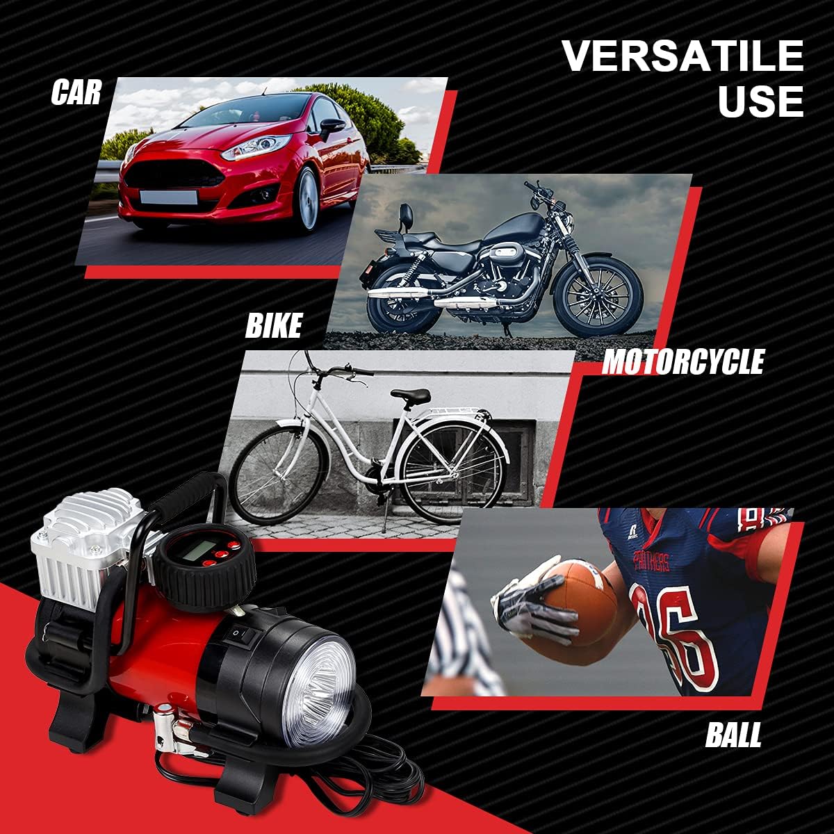 DNA Motoring 12 V 125 PSI LED Flash Light Air Pump Portable Air Compressor Inflator for Cars, Bikes and Balls (TOOLS-00083) - Image 7