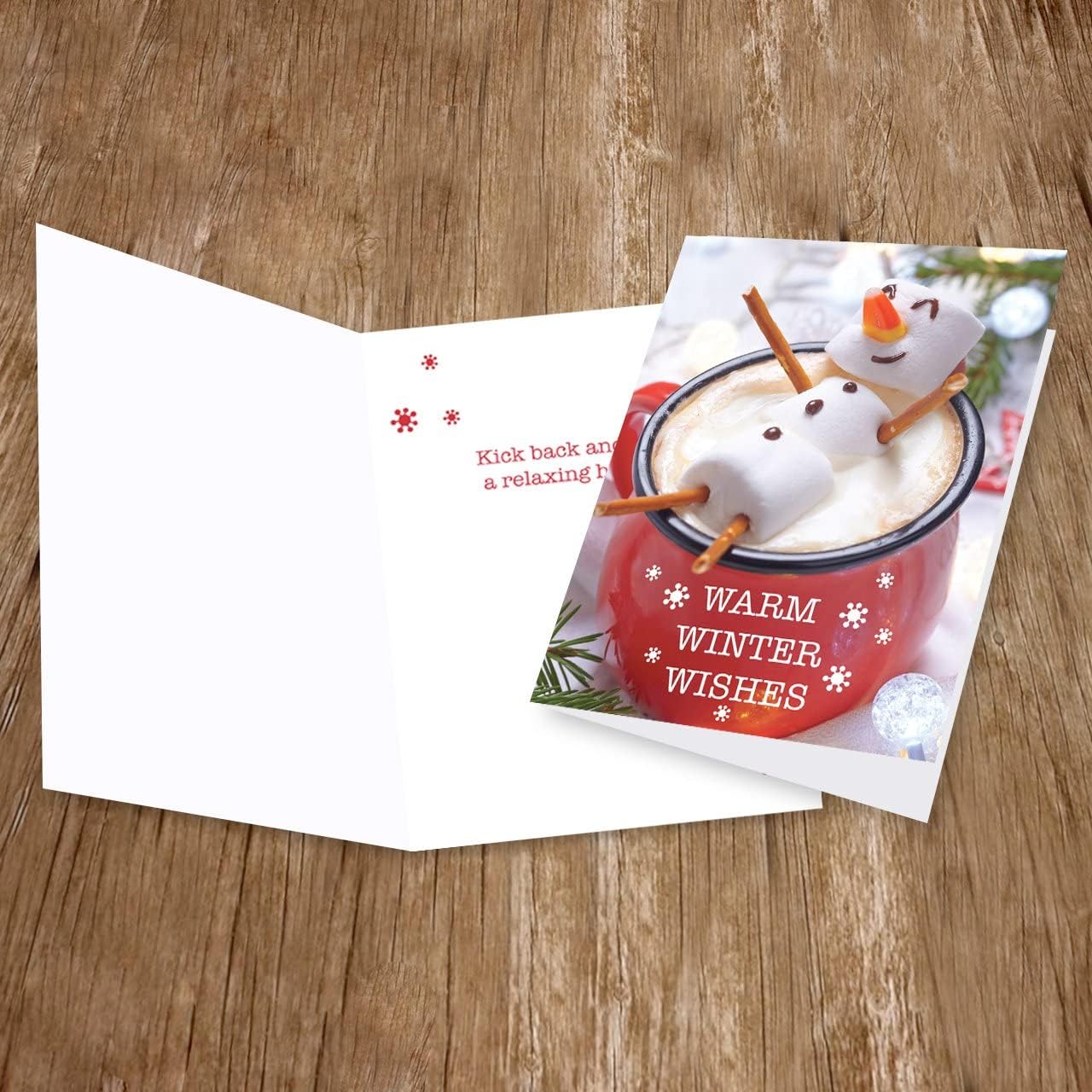 Canopy Street Cocoa Snowman Holiday Card Pack / 25 Winter Wishes Cards Set/Hot Chocolate Marshmallows Greeting With Inside Verse / 4 5/8" x 6 1/4" Cozy Christmas Cards With White Envelopes