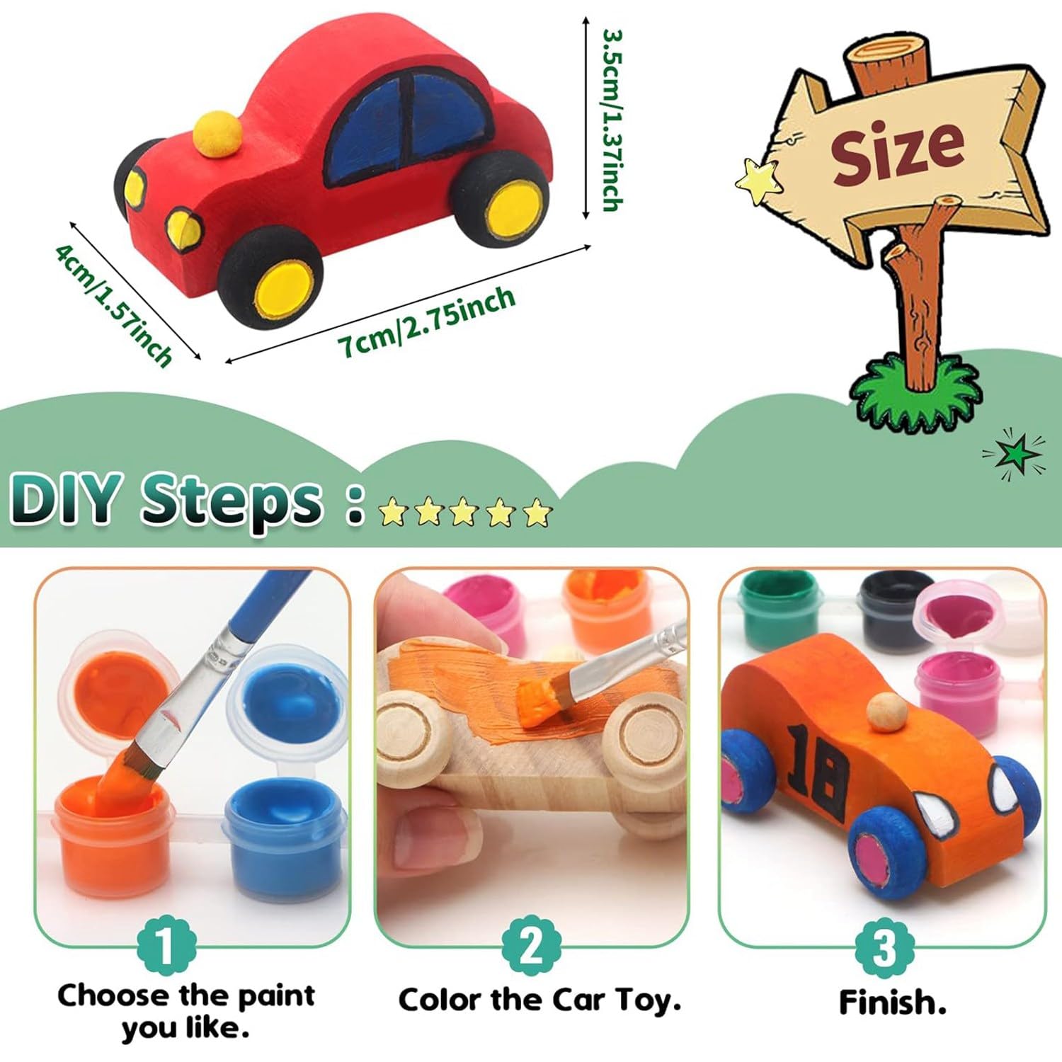 Amazon.co.jp: Mkphargin DIY 木製車おもちゃ 18 個パック、未