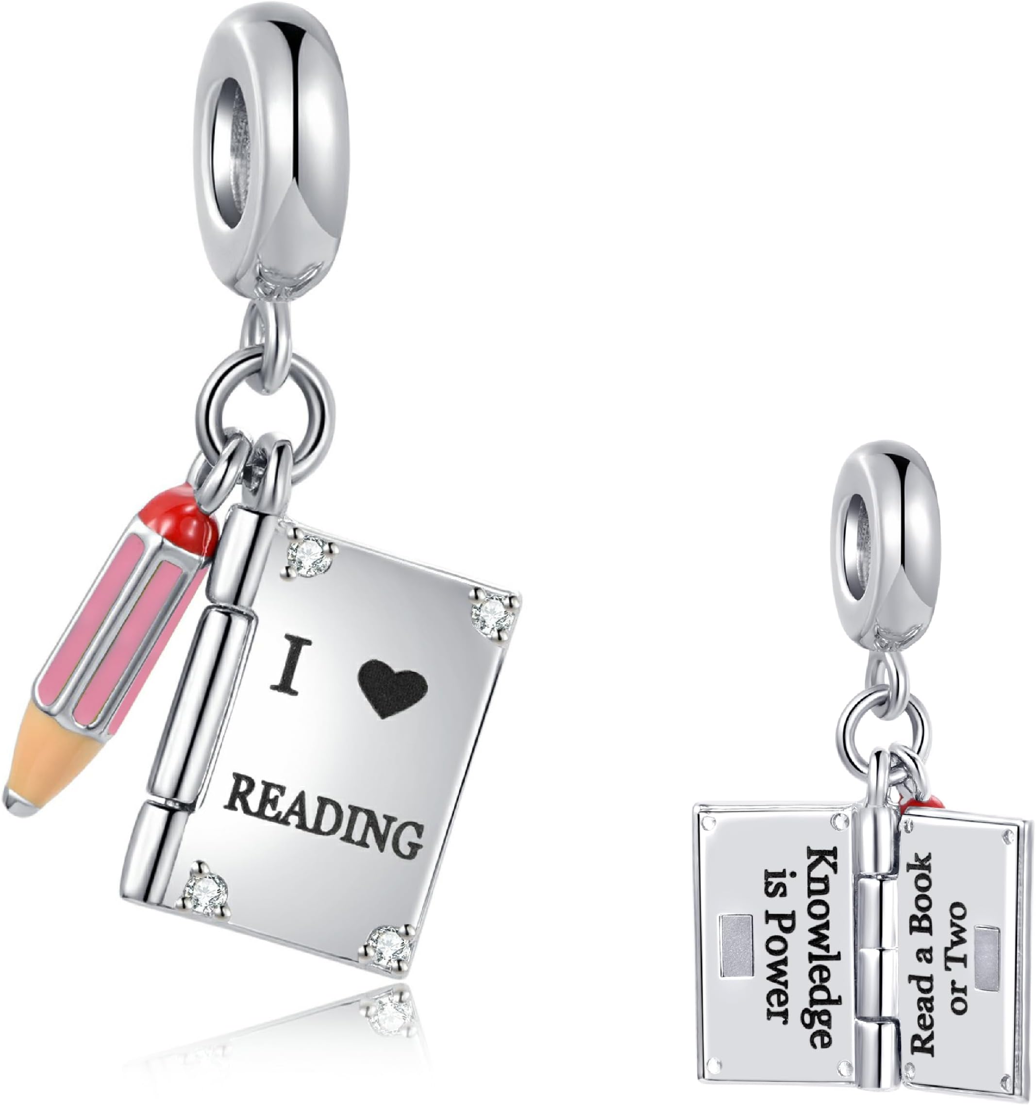 Openable Knowledge is Power I Love Reading Book Pencil Charm Compatible with Pandora Charms Bracelets Graduation Gift for Daughter Sister Granddaughter Birthday