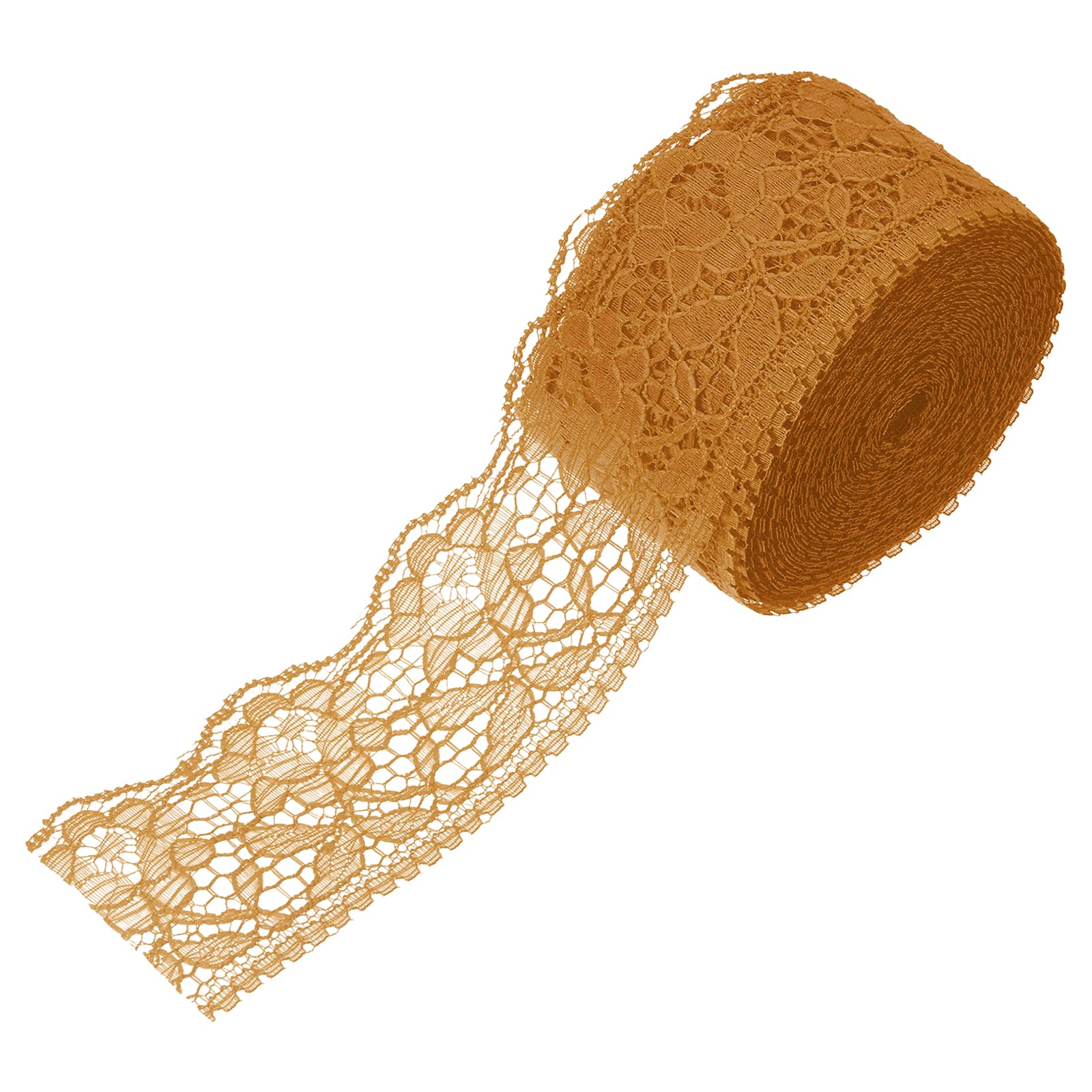 sourcing map 2.4 Inch Wide 10 Yard Elastic Lace Ribbon Floral Pattern Earth Yellow Stretch Lace Trim Embroidered Fabric for Sewing Making, and DIY Crafts, Gift Wrapping, Bouquets, Wedding Decor