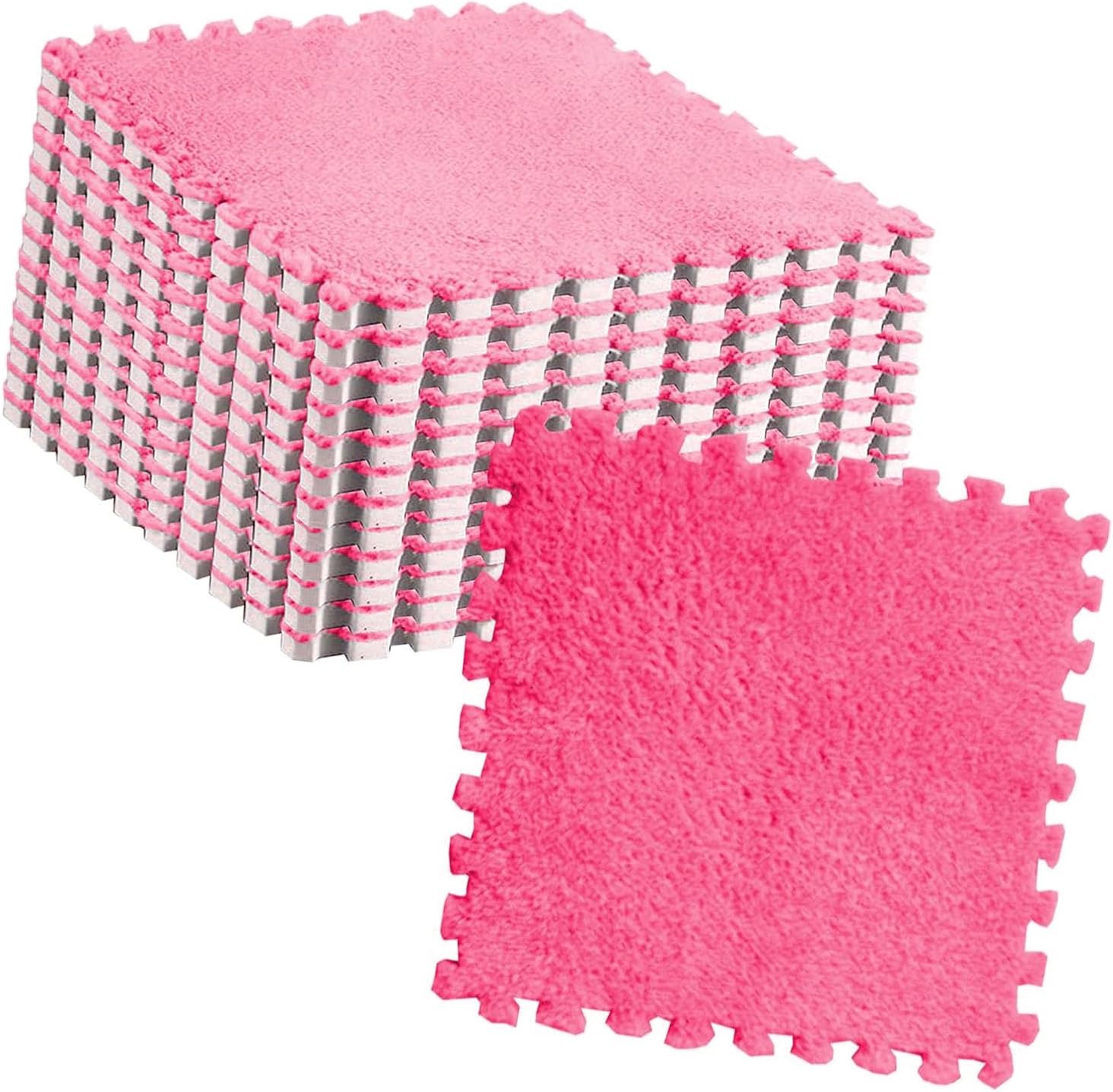 10pcs Plush Puzzle Floor Foam Mat Tiles Fluffy Cuttable Non Slip Interlocking Carpet Tiles (Fluorescent Green)