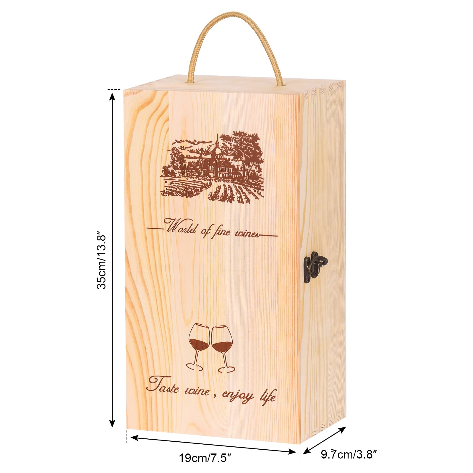 Caja de madera para botella de vino con asa de cuerda, caja de vino de madera, caja de vino de almacenamiento de madera con asa de transporte de cuerda para fiestas, inauguraciones de casa y