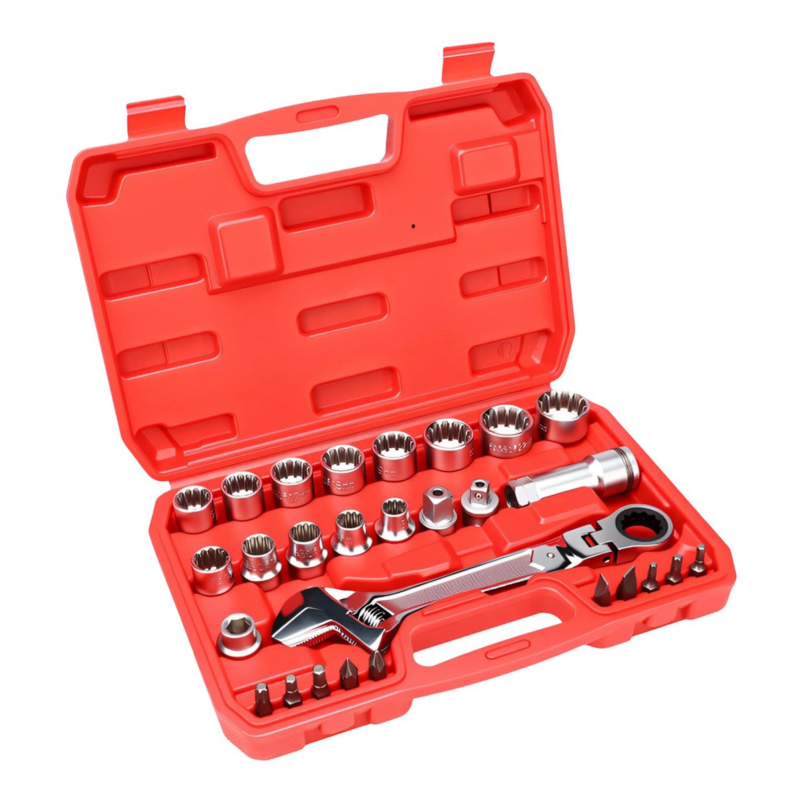 Pass-through Socket Set with 12 Point Design Bi-Directional Ratchet 8mm to 24mm Power Tool Access Socket Tool