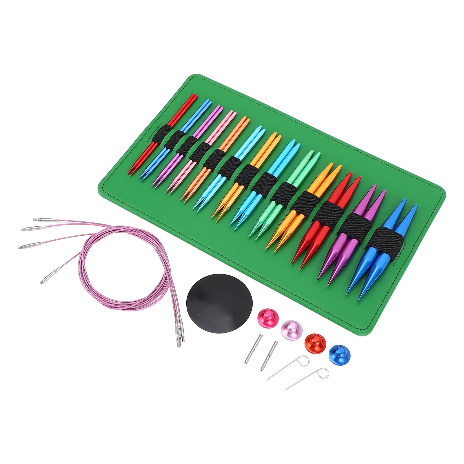 Jiawu Ferri da Maglia Circolari, 26 Pezzi 13 Paia di Ferri da Maglia Intercambiabili in Alluminio da 3,0 a 10,0 Mm, da Rimovibili con Lunghezza 10 Cm e 4 Cavi per Maglioni a