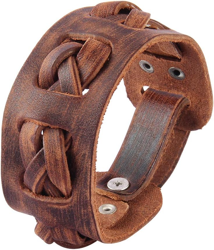 Leather Cuff Bracelet Punk Braided Bracelets Rock Leather Wristbands Faux Mens Leather Bracelet Gothic Viking Bangle Adjustable Wrap Bracelet for Women,Men