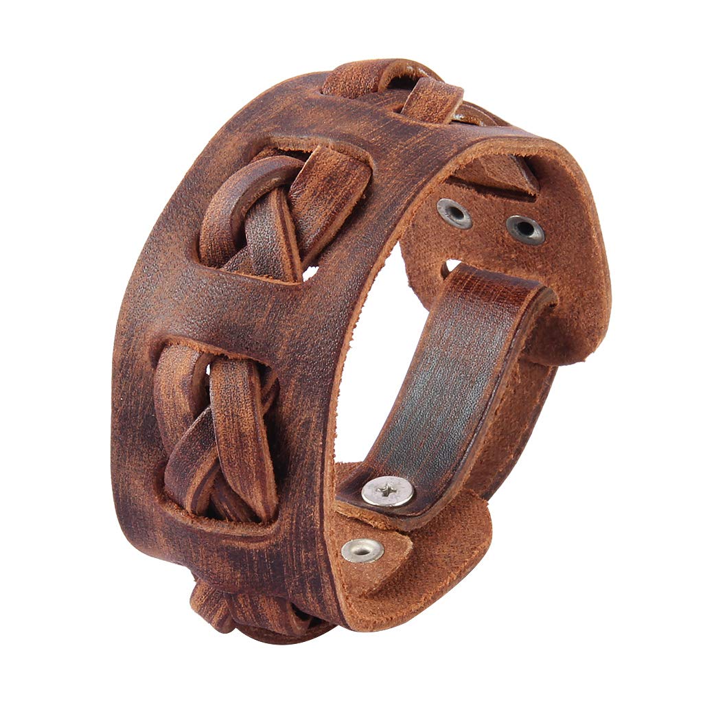 GelConnieLeather Cuff Bracelet Punk Braided Bracelets Rock Leather Wristbands Faux Mens Leather Bracelet Gothic Viking Bangle Adjustable Wrap Bracelet for Women, Men