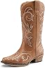 Botas vaqueras DREAM PAIRS para mujer, media caña, punta cuadrada, tacón grueso, bordadas con costuras 1