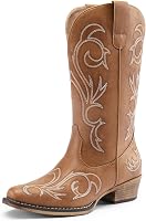 DREAMPAIRS Women's Mid-Calf Cowboy Boots - Square Toe Chunky Heel Embroidered Western Cowgirl Boots for Comfort & Style