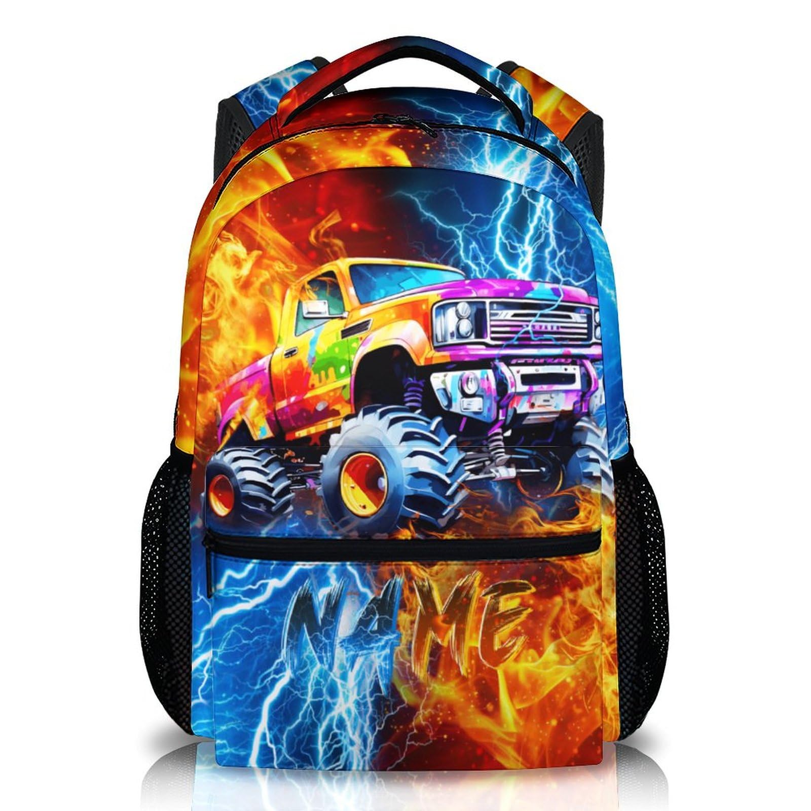 Boys Truck Backpack, Personalized Car Backpack for Kids Teens School Kindergarten Primary Middle Senior, 17 Inch Custom Large Capacity Cool Bookbag