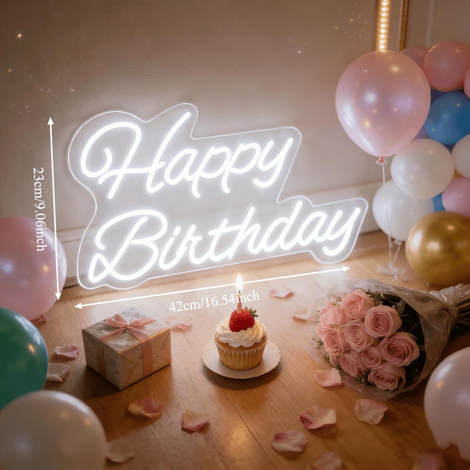 Happy Birthday Neon Sign for Wall Decor, 16.54 x 9.06 Inch USB Powered LED Light up Sign, Birthday Party LED Signs for Backdrop All Birthday Party Decoration - Image 2