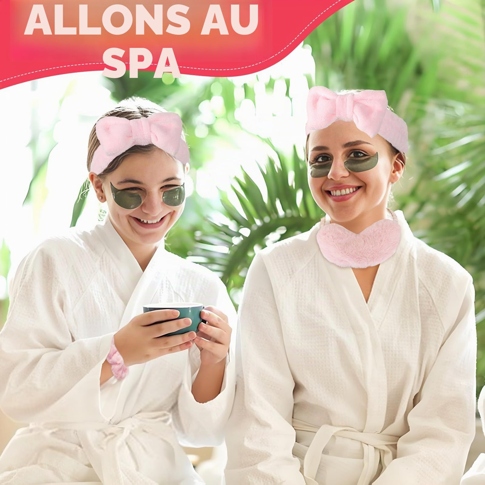 Lot de 36 accessoires fête pyjama, 6 masques roses, 6 chouchous velours, 6 sacs rangement, 6 miroirs, 6 peignes, cadeau soirée pyjama