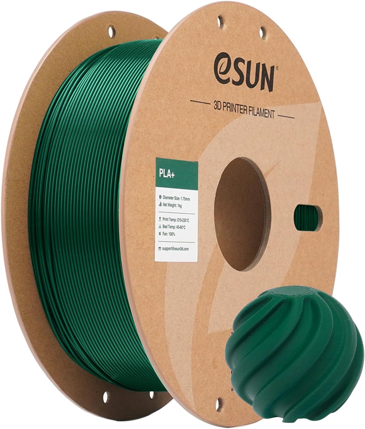 eSUN PLA+ Filament 1.75mm, 3D Printer Filament PLA Plus, Dimensional Accuracy +/- 0.03mm, 1KG Spool (2.2 LBS) 3D Printing Filament for 3D Printers, Pine Green