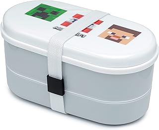 Puckator LBOX86 Minecraft Faces Stacked Bento Box Lunch Box with Fork & Spoon