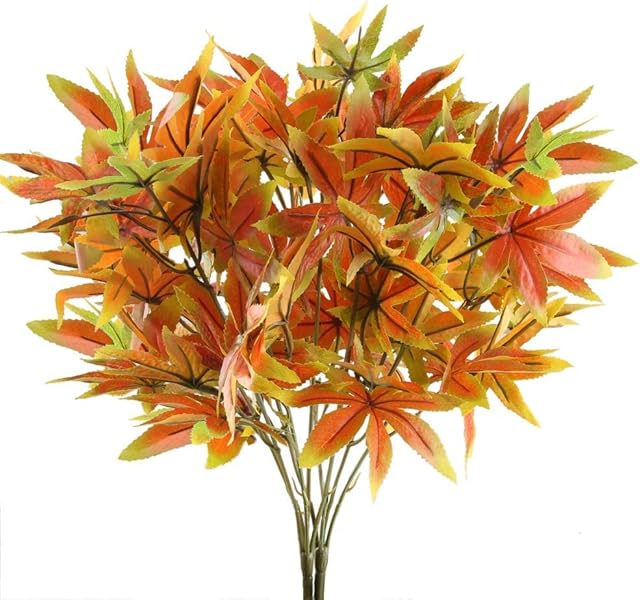 HUAESIN 2pcs Artificial Autumn Maple Leaves Shurbs Fall Leaves Bushes Artificial Maple Leaf Branches Autumn Leaves Stems for Fall Decor Home Kitchen Garden Wedding Indoor Outdoor