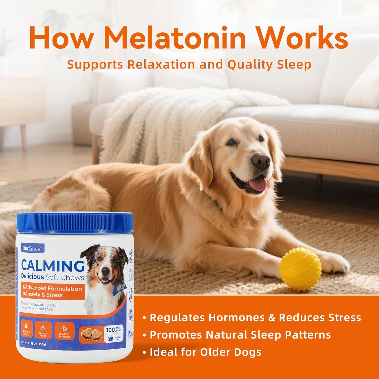 Calming Treats for Dogs Anxiety, Calming Chews for Dogs Fireworks & Thunderstorm, Separation Anxiety Dog Treats, Natural Soft Chews for Small & Large Dogs, 100 Ct