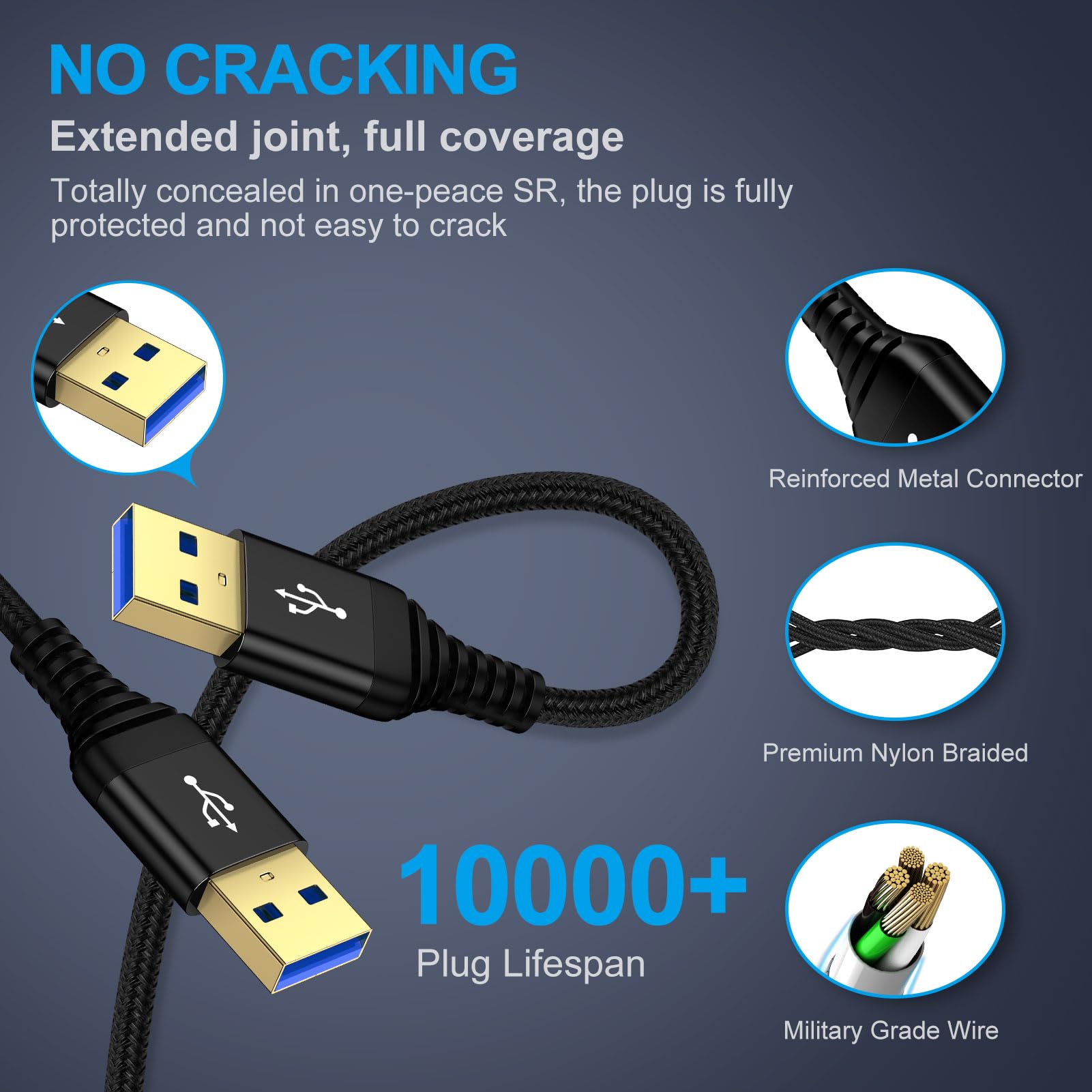Cavo da USB a USB, cavo USB 3.0 ad alta velocità, da maschio a maschio, cavo da USB A a USBA, cavo di trasferimento dati su entrambi i lati da tipo A ad A, per hard driver esterni, dispositivo di