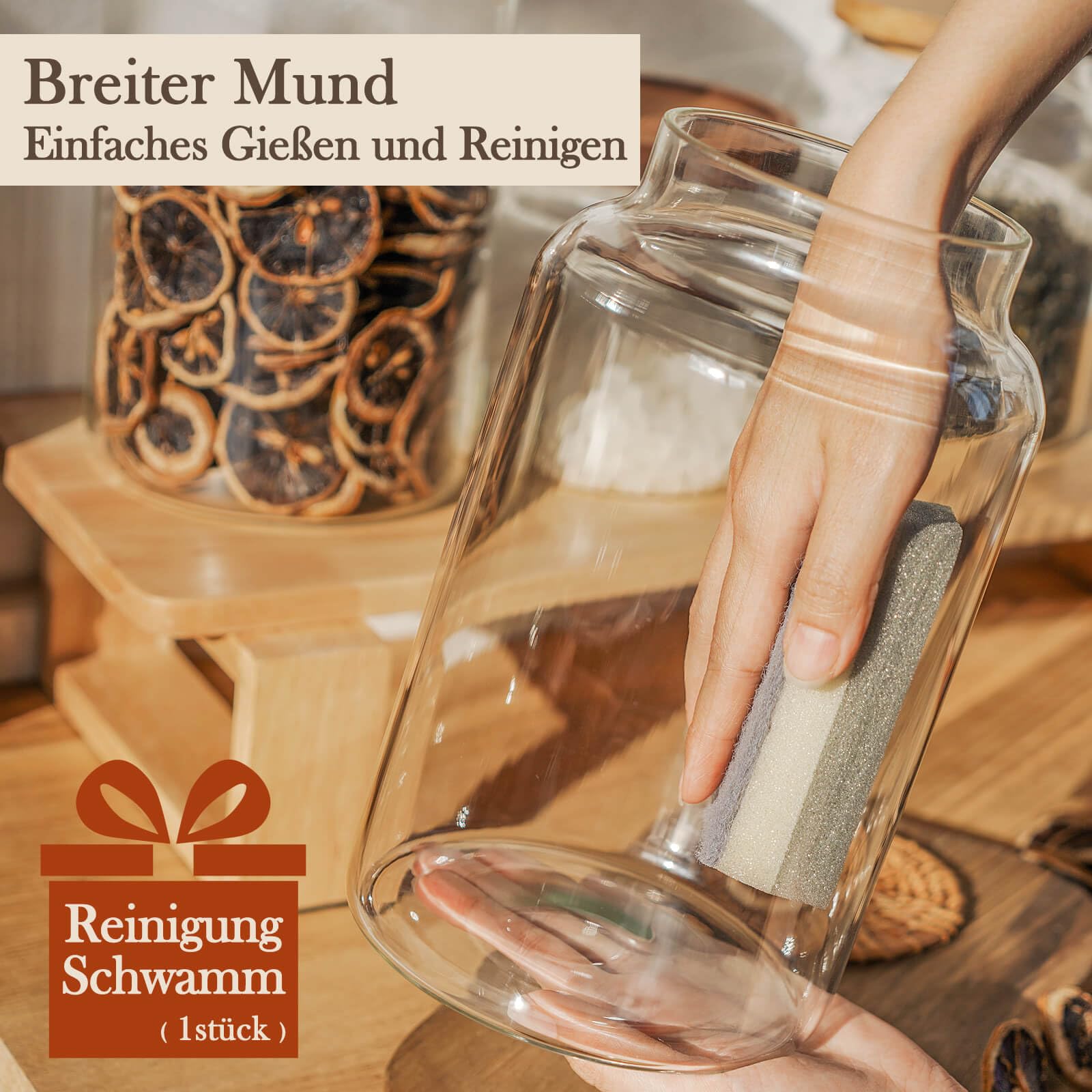 Labina Vorratsgläser Glas mit Holzdeckel,2x2600ml Glasbehälter Töpfe