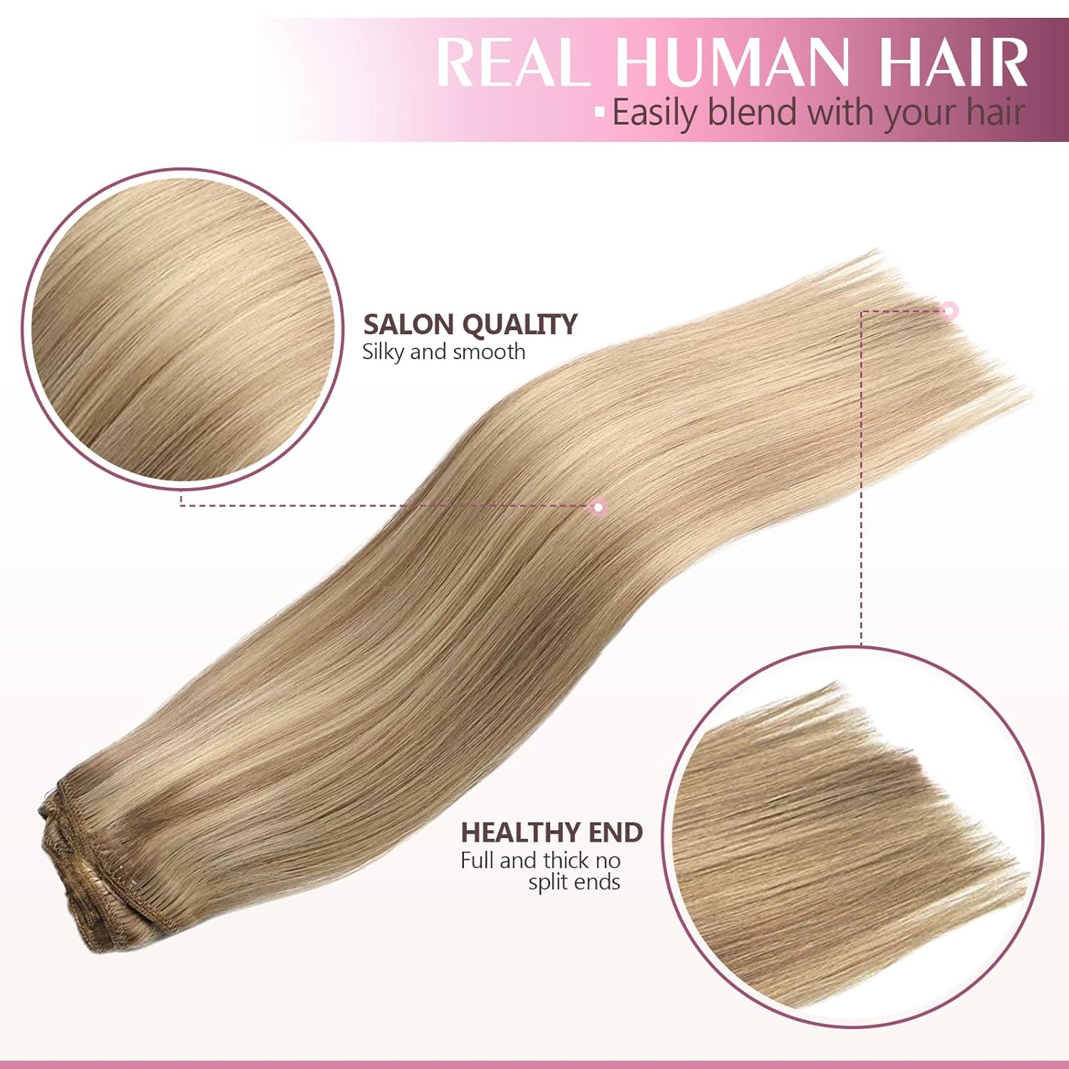 Real Hair Extensions Clip in Human Hair, Seamless Clip in Hair Extensions Real Human Hair, 18 Inch Clip ins extensions for women, Honey Blonde With Bleach Blonde 120G 7Pcs
