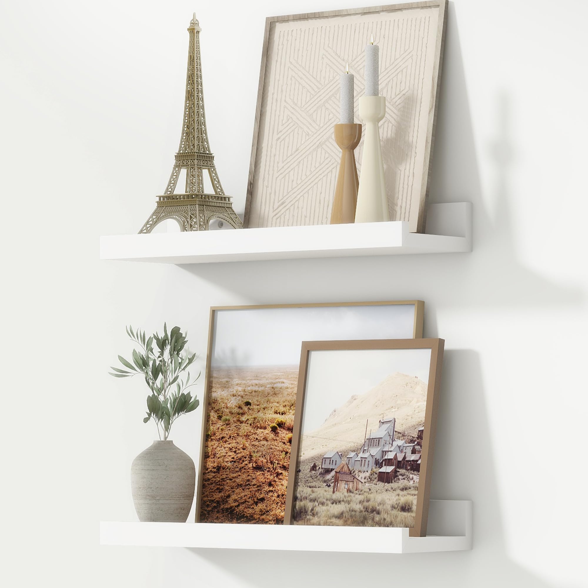 FLYJOE 40 cm Floating Shelves, Picture Ledge Shelf, Nursery Book Shelves for Toys Storage, Kids Bookshelf Wall Mounted for Living Room Bedroom Decor Books Photo Frames, White, Set of 2