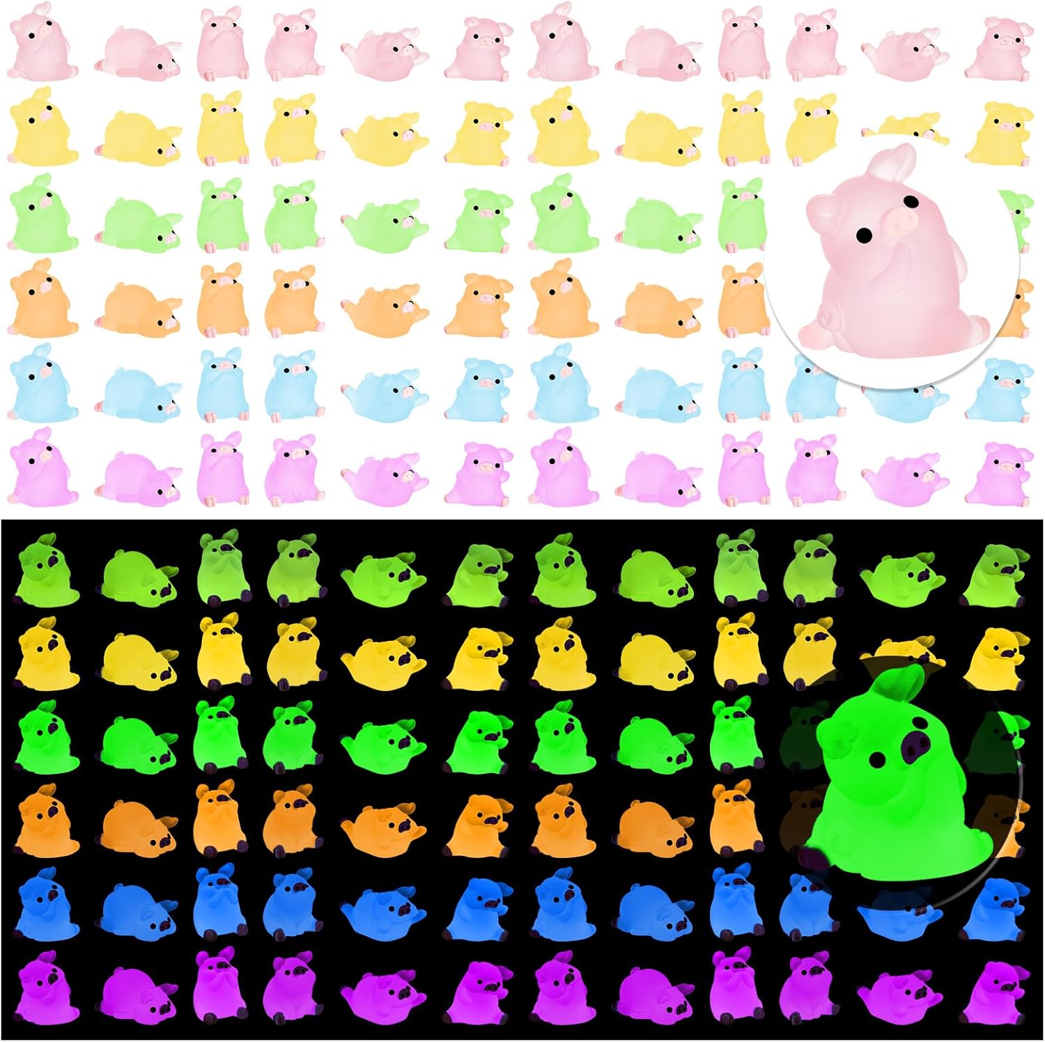 108Pcs Luminous Mini Resin Pig, Miniature Pig, Glow in The Dark Tiny Ornament for Garden Landscape Aquarium Dollhouse Birthday Party Room Crafts Decor
