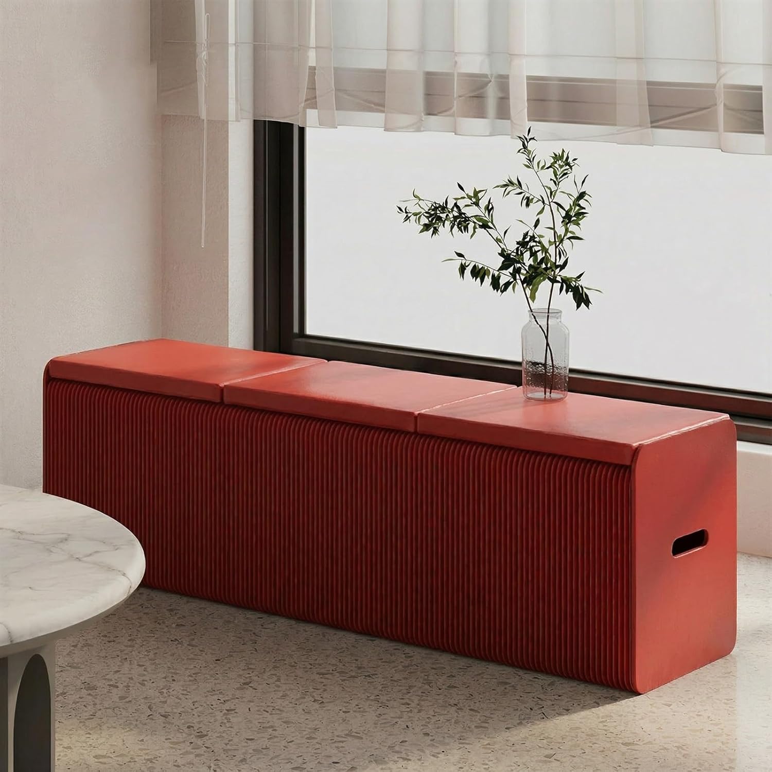 Paper Stool Collapsible Stool Retractable and Foldable Design Honeycomb Structure Sturdy and Comfortable Space-Saving Lightweight Ideal for Living Rooms(Red,135x37x32cm)