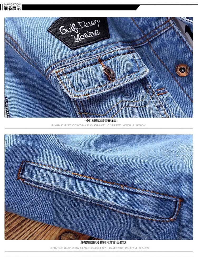 Mens Streetwear Loose Jean Coats Zipper Denim Jacket Spring Casual Stand Collar Pilot Jackets Blue XL3