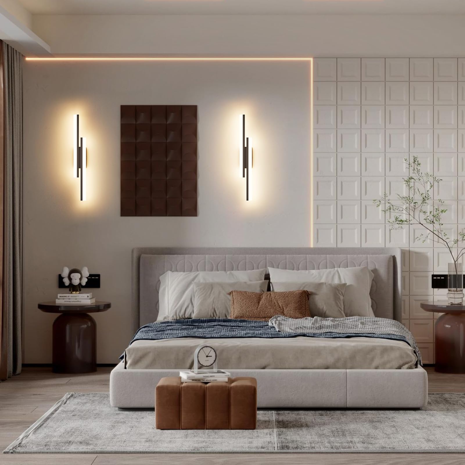 Klighten Applique Murale Interieur 56cm, 12W 1250LM Lampe Murale LED Mordern, Appliques Interieur Longue, Lumière mural pour Chambre Salon Couloir Escalier, Blanc Chaud 3000K, Noir