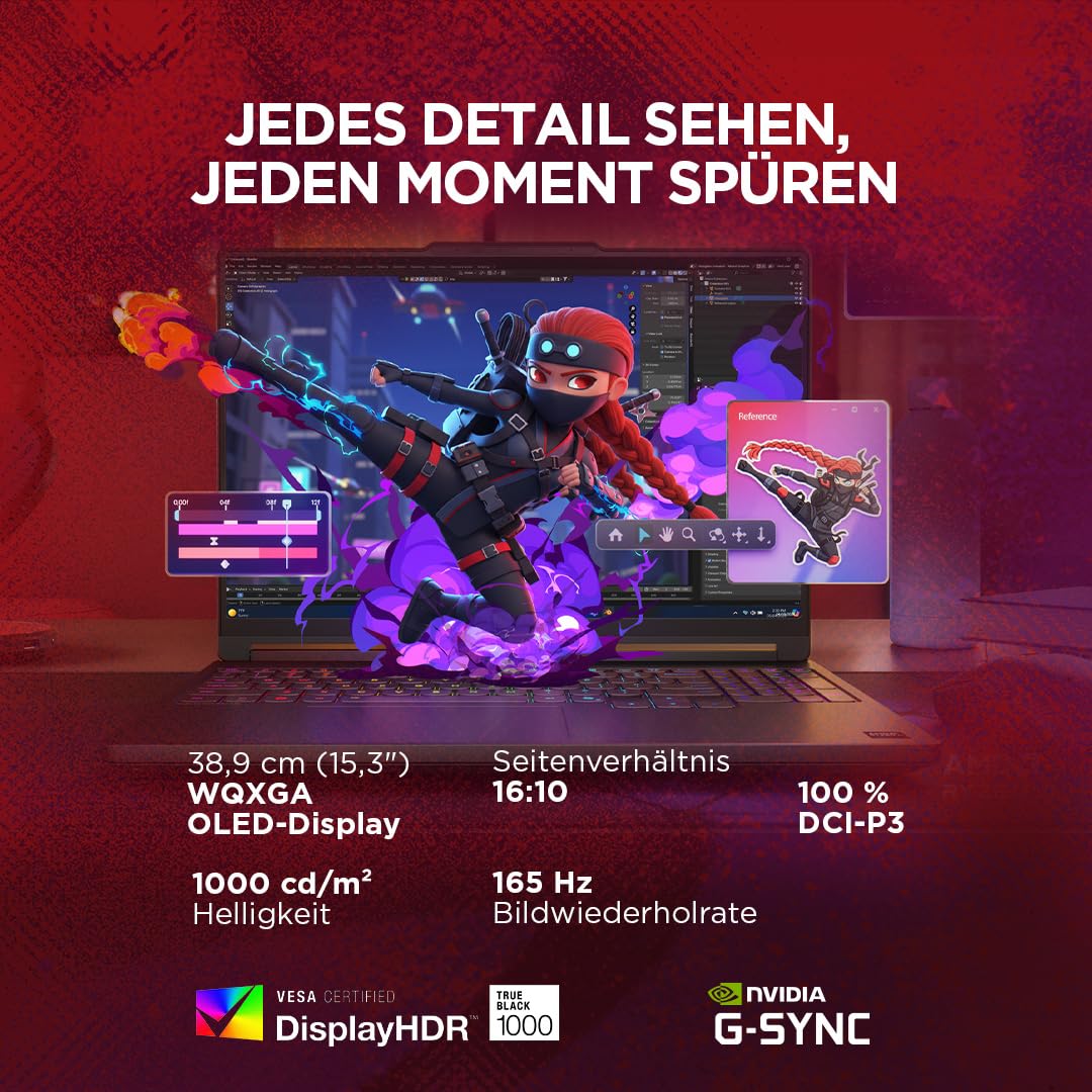 Lenovo Legion 5 Gaming AI Laptop | 15.3" WQXGA OLED 165Hz Display | AMD Ryzen 7 250 | 32GB RAM | 1TB SSD | NVIDIA GeForce RTX 5060 | Windows 11 | QWERTZ | Schwarz | 3 Monate GamePass