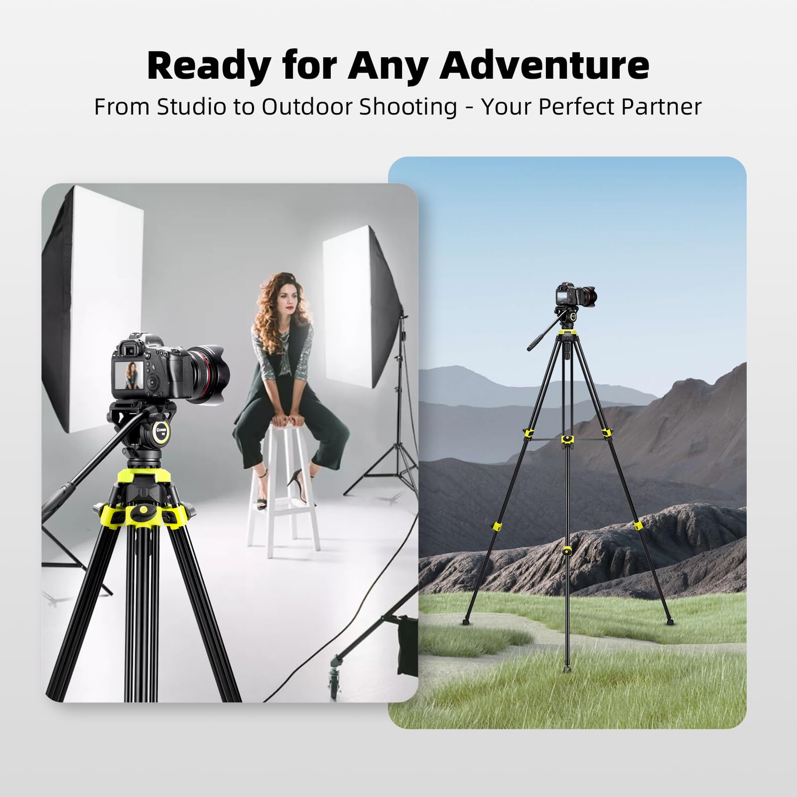 Cayer BV01 Treppiede Video Compatto con Testa Fluid - Treppiede Professionale 165 cm con, Treppiede da Viaggio Leggero in Alluminio, Carico Massimo 6 kg per DSLR, Camcorder, Fotocamera