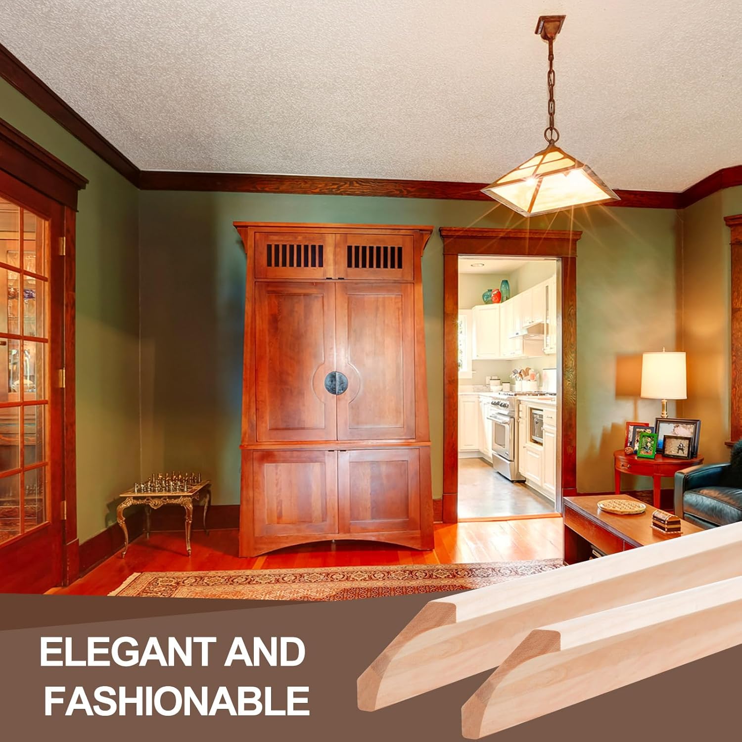96 Inch Crown Molding Trim (2 Pack 48") Solid Wood Poplar Ceiling Molding Unfinished Decorative Crown Moulding for Cabinets Ceiling Wall
