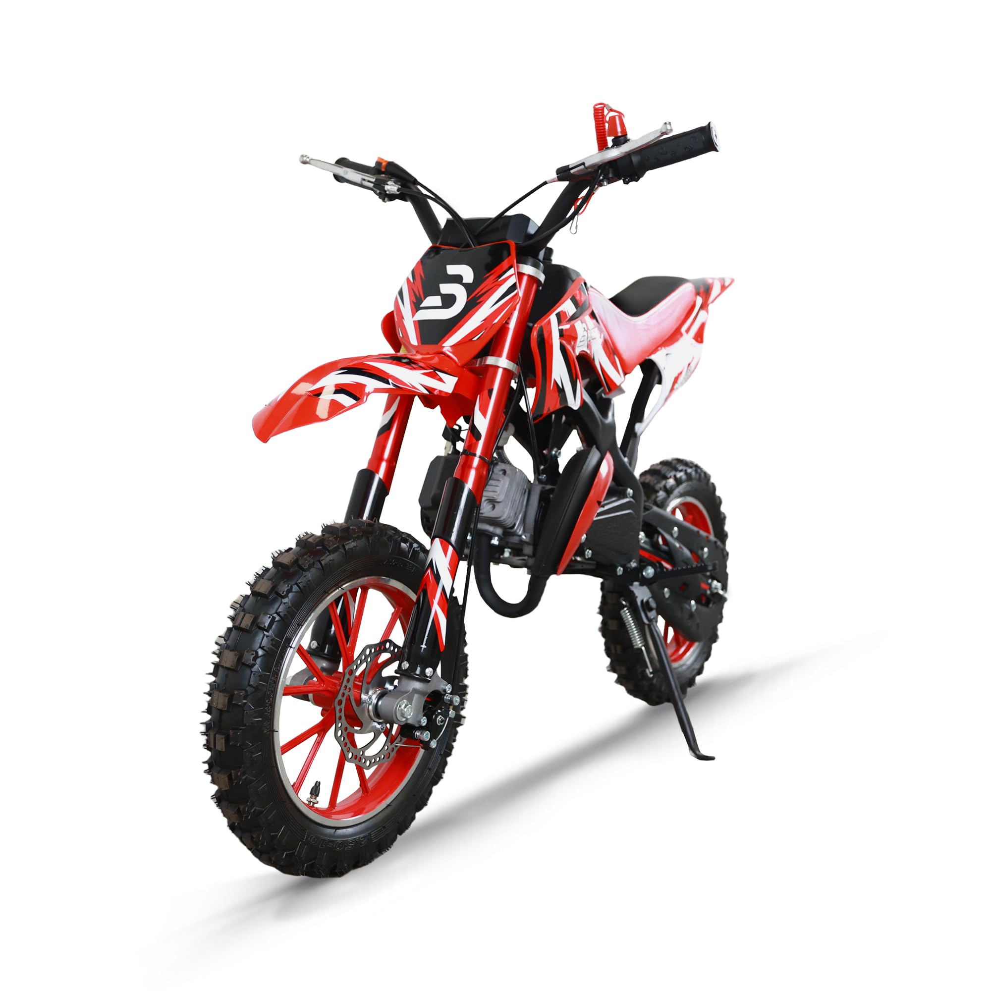 49cc Kids Dirt Bike, 2-Stroke Gas Powered Dirt Bike, Motorcycle with Off-Road Tires, Front/Rear Disc Brakes, Shock Absorption, Soft Seat Cushion, Mini Dirtbike for Kids 8-14, Red