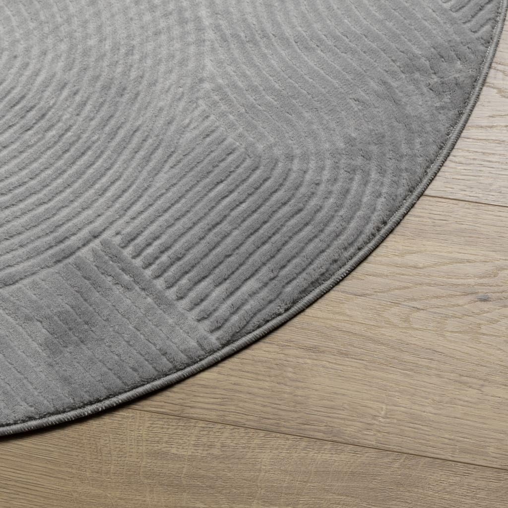 Tapis Rond Salon Poils Courts Style Scandinave IZA, Tapis de Chambre Moderne en Polyester avec Motif Géométrique Relief 3D, Déco Intérieure pour Couloir, Ø 80 cm, Gris