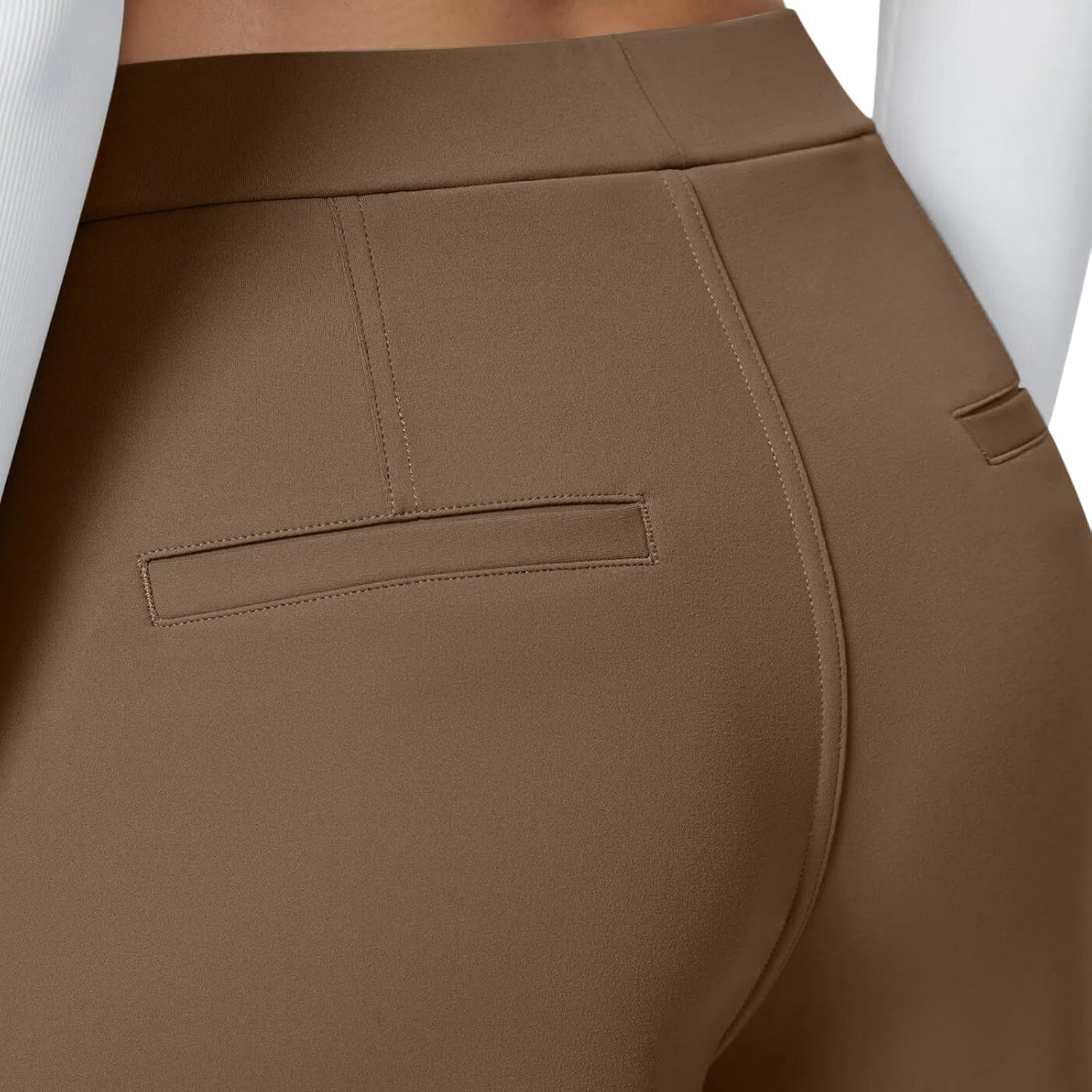 High Waist Straight Leg Pull-On Dress Slacks, Pocketed Business Casual Trousers for Womens Office Daily Outfits
