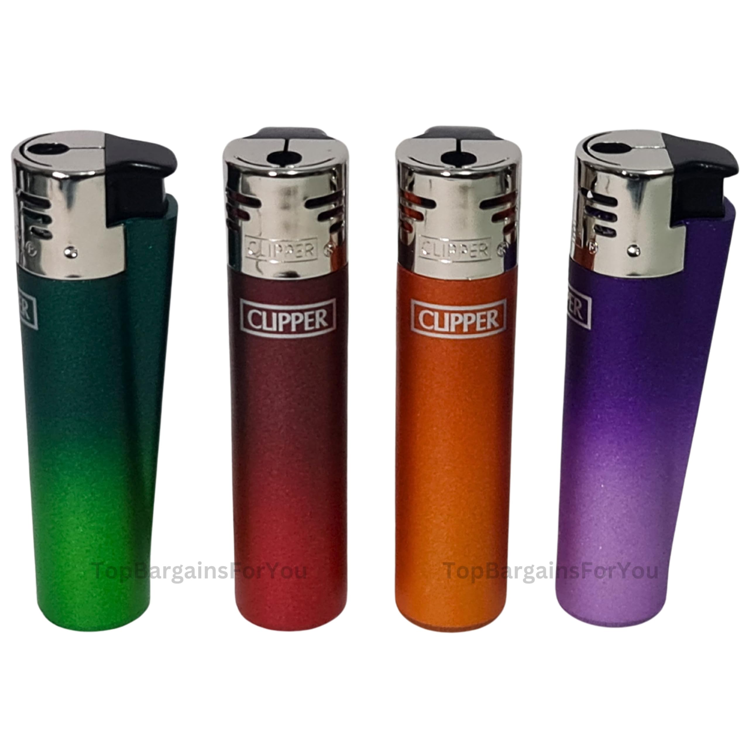 Zactly - Clipper Lighter Set Standard Flame Electronic Various Premium Design, Silver Top Gas Refillable Lighters - LIMITED EDITION (Dark Metallic Gradient)
