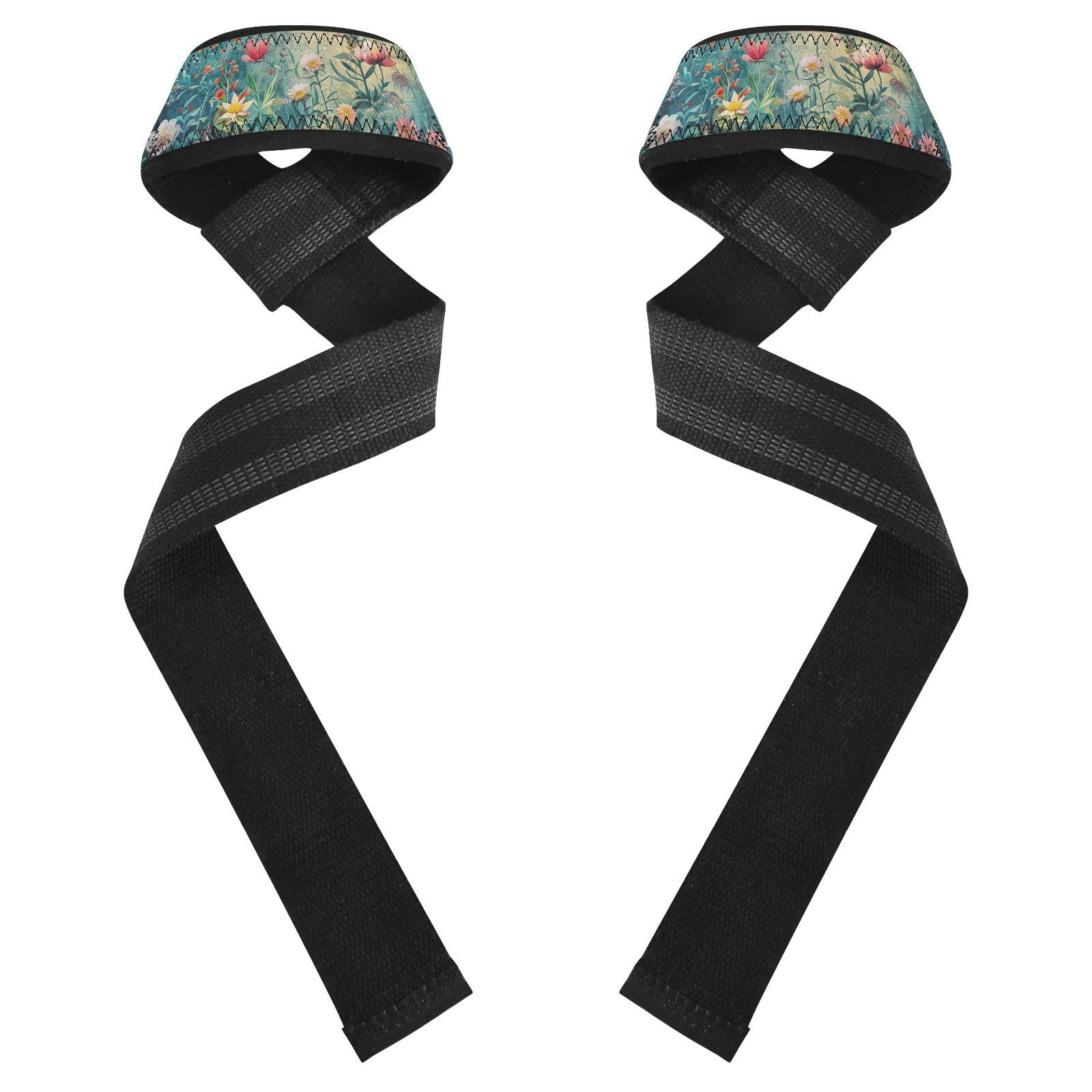 Nander Spring Flowers Wrist Straps for Weightlifting,Lifting Straps with Neoprene Cushioned Wrist Padded and Anti-Skid Silicone for Strength Training,Bodybuilding,Deadlifting
